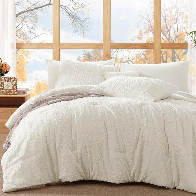 Verified WRENSONGE Full Size Comforter Set with Sheets – 7 Pieces White Tufted Bed in a Bag Full Shabby Chic Bedding Sets with 1 Comforter 2 Sheets 2 Pillowcases amp 2 Shams Relaxed