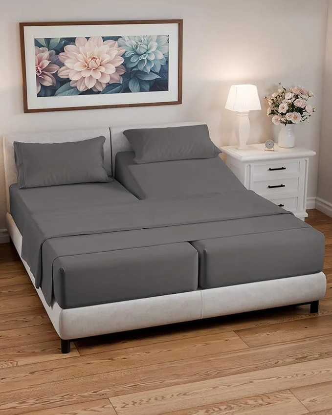 Practical Split California King Bed Sheet Set – 5 Piece Split Cal King Size Sheets – Ultra-Soft Breathable amp Cooling – Comfy Wrinkle amp Fade Resistant – Fits 8 quot to 16 quot Inch Mattress w Deep Pockets – Dark Grey Convenient