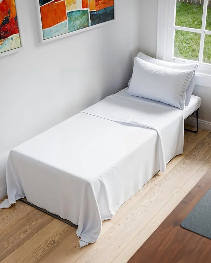 Soft Cot Sheet Set 33 x 75 – Easy-Fit Cot Size Mattress Sheets – I for Narrow Twin Camper Bunk R Twin Bunks Day Care and Camping Cots – Cot Size Fitted Sheet fits 6 to 10 Mattresses – White Efficient