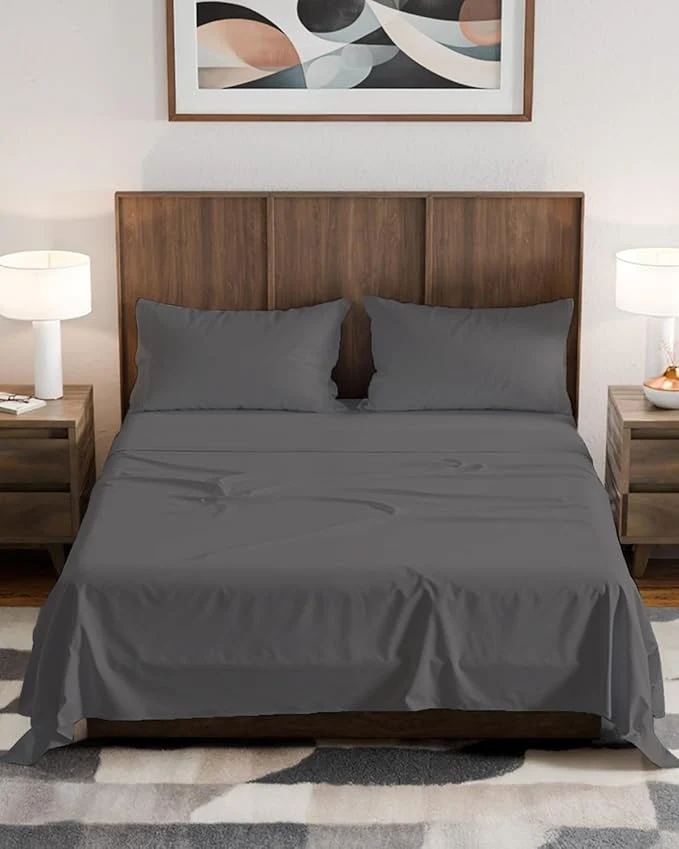 Minimalist Olympic Queen Sheet Set 66×80 – 4 Piece RV Olympic Queen Size Sheets – Soft Breathable amp Cooling – Fits 14 to 16 quot Mattress w Deep Pockets – Comfy Luxury Bedding – Fade amp Wrinkle – Dark Grey Fast