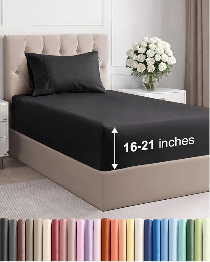 Smooth Extra Deep Pocket Twin XL Size Sheet Set – 3 Piece Breathable amp Cooling Bed Sheets – Hotel Luxury Bedding w 16 to 21 inch Extra Deep Pockets – Ultra-Soft Fade amp Wrinkle Resistant – Oeko-Tex – Black Effective