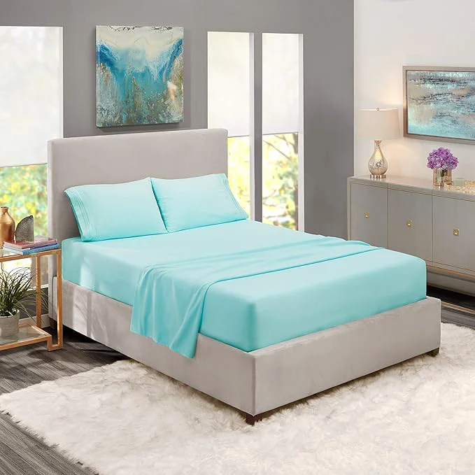 Traditional Nestl Full XL Sheet Set – Luxury 1800 Ultra-Soft Microfiber Full Extra Long Bed Sheets – Double Brushed – Deep Pockets – Easy Fit – 4 Piece Set – Bedding Sheets amp Pillowcases Full XL Light Blue Stylish