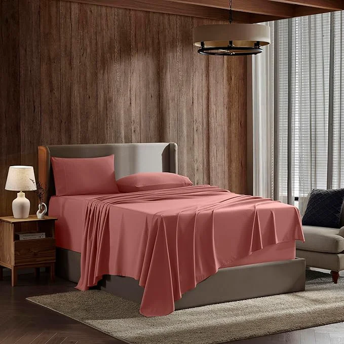 Fine Crafted Nestl Queen Sheet Set – Luxury 1800 Ultra-Soft Microfiber Bed Sheets – Double Brushed – Deep Pockets – Easy Fit – 4 Piece Set – Bedding Sheets amp Pillowcases Queen Pink Clay Sustainable
