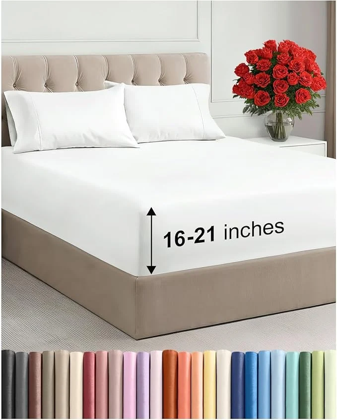 Smooth Extra Deep Pocket King Size Sheet Set – 4 Piece Breathable amp Cooling Bed Sheets – Hotel Luxury Bedding with 16 to 21 inch Extra Deep Pockets – Ultra-Soft Fade amp Wrinkle Resistant – Oeko-Tex – White Versatile