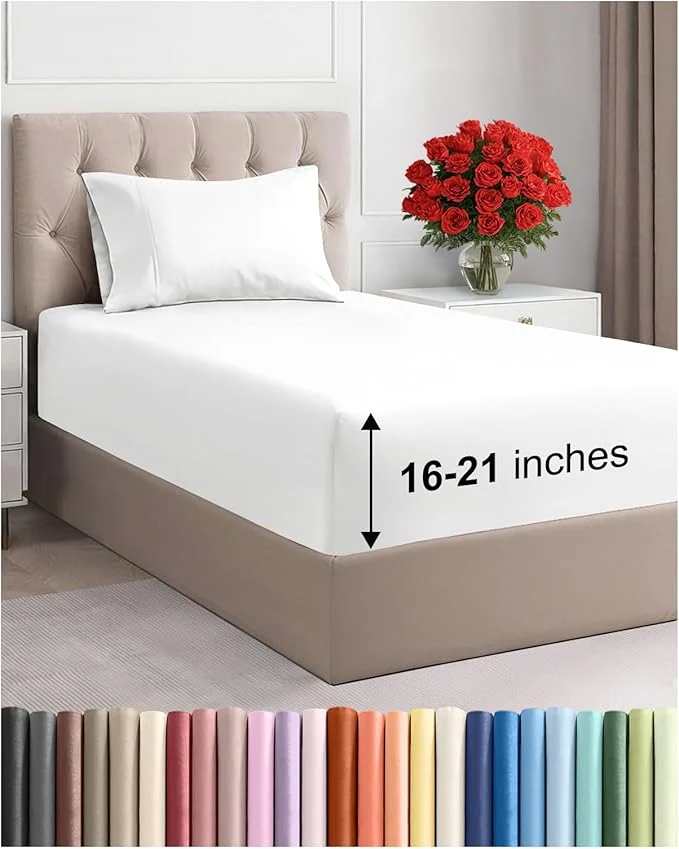 Crafted Extra Deep Pocket Twin XL Size Sheet Set – 3 Piece Breathable amp Cooling Bed Sheets – Hotel Luxury Bedding w 16 to 21 inch Extra Deep Pockets – Ultra-Soft Fade amp Wrinkle Resistant – Oeko-Tex – White Genuine