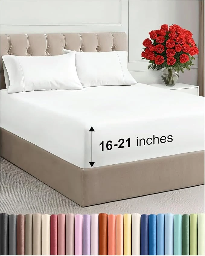 Trendy Extra Deep Pocket Queen Size Sheet Set – 4 Piece Breathable amp Cooling Bed Sheets – Hotel Luxury Bedding with 16 to 21 inch Extra Deep Pockets – Ultra-Soft Fade amp Wrinkle Resistant – Oeko-Tex – White Authentic