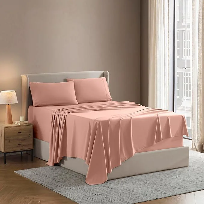 Elite Nestl Queen Sheet Set – Luxury 1800 Ultra-Soft Microfiber Bed Sheets – Double Brushed – Deep Pockets – Easy Fit – 4 Piece Set – Bedding Sheets amp Pillowcases Queen Peach Minimalist