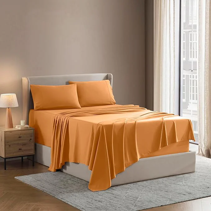 Long-Lasting Nestl Full XL Sheet Set – Luxury 1800 Ultra-Soft Microfiber Full Extra Long Bed Sheets – Double Brushed – Deep Pockets – Easy Fit – 4 Piece Set – Bedding Sheets amp Pillowcases Full XL Light Orange Professional