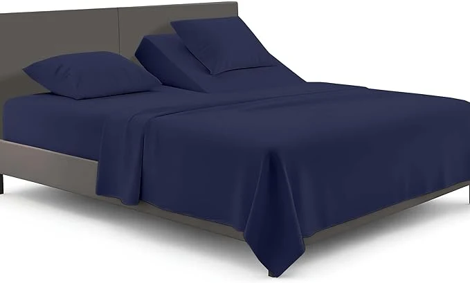 Stylish SGI Bedding Adjustable Split Head Flex Top Cal King 36 quot Microfiber Sheet Set – Ultra Soft Cooling amp Deep Pocket 15 Fitted 4-Piece Breathable amp Durable Bedding Set for Split Cal King Beds -Navy Blue Pure