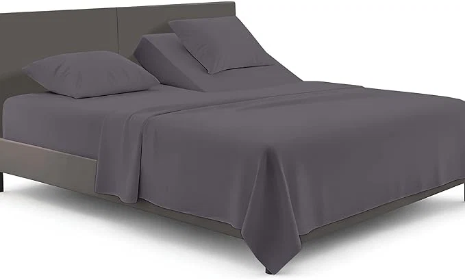 Smart SGI bedding Adjustable Split Head Flex Top Cal King 28 quot Microfiber Sheet Set Ultra Soft Cooling amp Deep Pocket 15 Fitted 4-Piece Breathable amp Durable Bedding Set for Split Cal King Beds -Dark Gray Functional