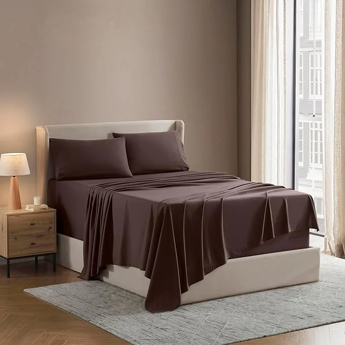 Modern Nestl Full XL Sheet Set – Luxury 1800 Ultra-Soft Microfiber Full Extra Long Bed Sheets – Double Brushed – Deep Pockets – Easy Fit – 4 Piece Set Bedding Sheets amp Pillowcases Full XL Chocolate Brown Elegant