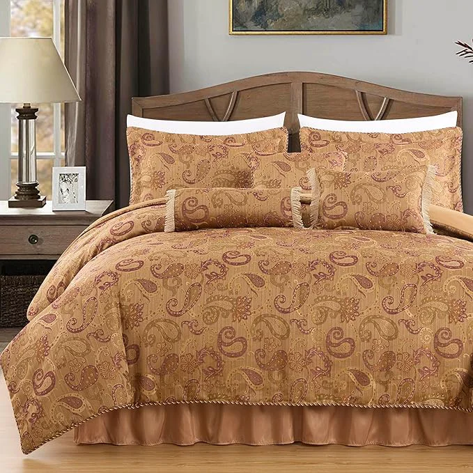 Modern Chezmoi Collection Adelle 7-Piece Paisley Jacquard Embroidered Comforter Bedding Set Queen Size Responsible