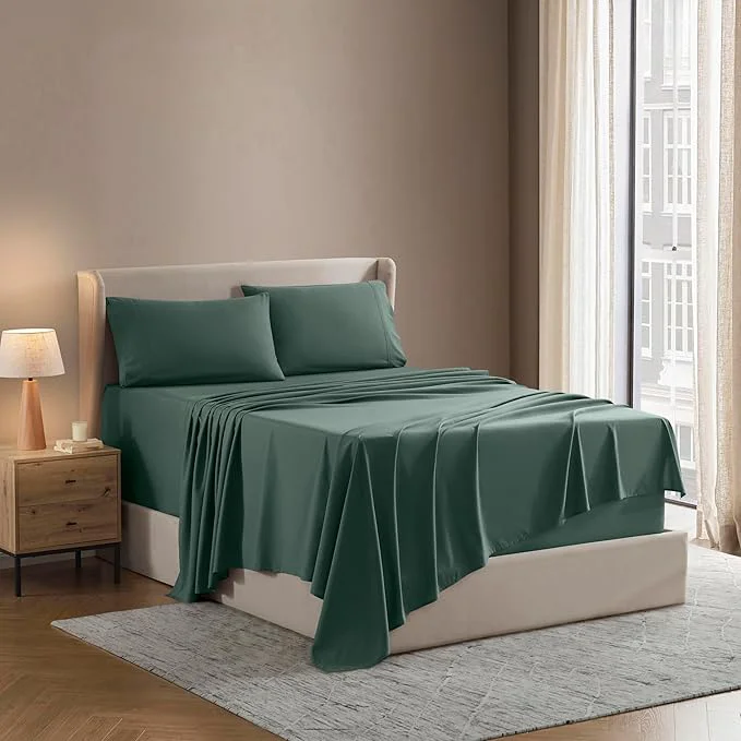 High-Quality Nestl Split King Sheet Set – 1800 Ultra-Soft Microfiber Bed Sheets – Double Brushed – Deep Pockets – Easy Fit – 5 Piece Set – Bed Sheets amp Pillowcases Split King Forest Green Smooth