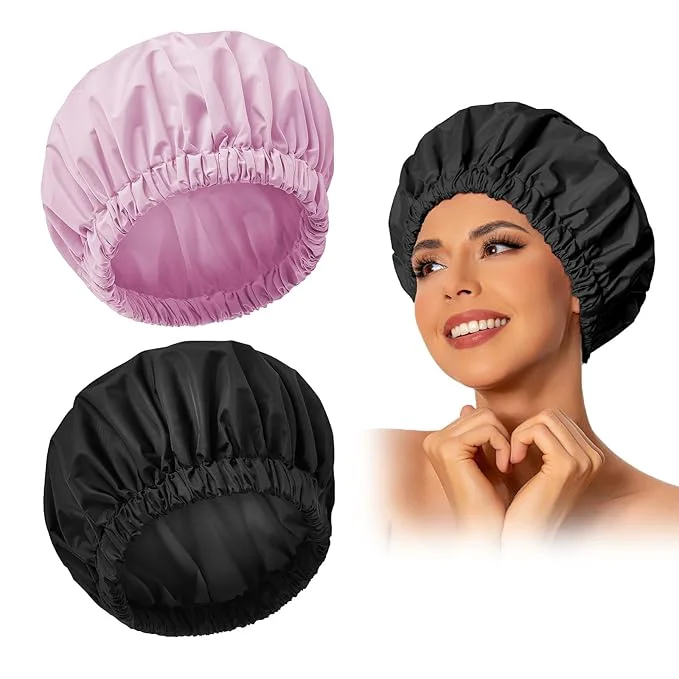 User-Friendly Reusable Shower Cap for Women Large Waterproof Shower Bonnet Washable Elastic Elegant
