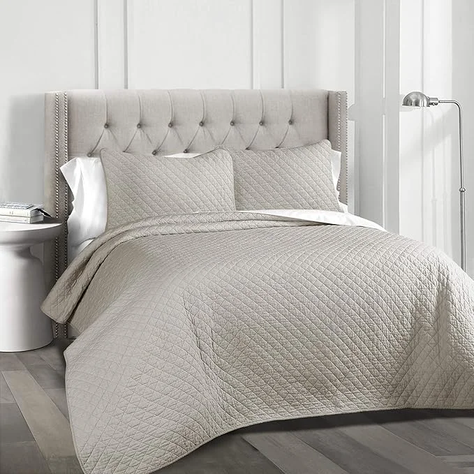 Enhanced Lush Decor Ava Quilt Diamond Pattern Solid 3 Piece Oversized Bedding Blanket Bedspread Set – Full Queen – Gray Innovative