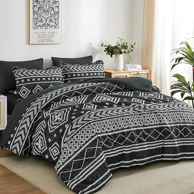 Exceptional Yiran Boho Twin Comforter Set with Sheets 6 Piece Black Comforter Bedding Set Aztec Bed in a Bag Soft Microfiber Bohemian Striped Complete Bedding Set with Sheets for All Season Powerful