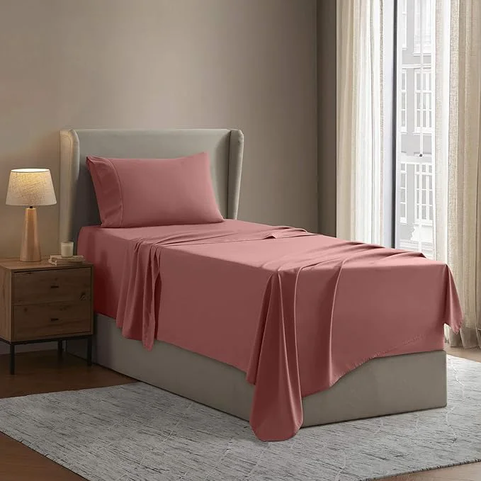 Modern Nestl Twin Sheet Set – 1800 Ultra-Soft Microfiber Twin Bed Sheets – Double Brushed – Deep Pockets – Easy Fit – Extra Soft – 3 Piece Set – Bedding Sheets amp Pillowcases Twin Pink Clay Green