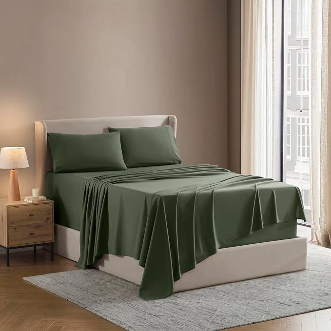 Specialty Nestl Full XL Sheet Set – Luxury 1800 Ultra-Soft Microfiber Full Extra Long Bed Sheets – Double Brushed – Deep Pockets – Easy Fit – 4 Piece Set – Bedding Sheets amp Pillowcases Full XL Olive Green Natural