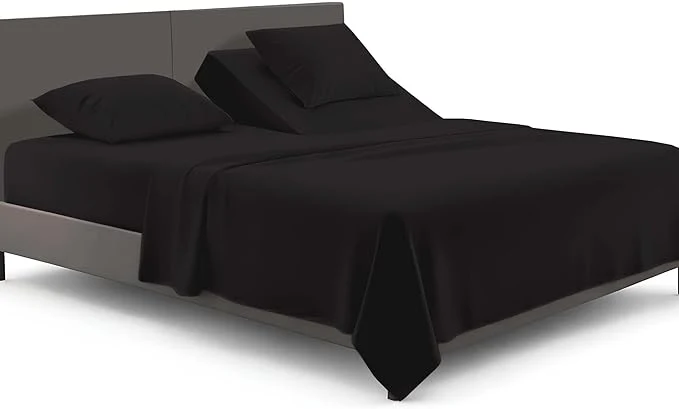 Elite SGI bedding Adjustable Split Head Flex Top Cal King 34 quot Microfiber Sheet Set – Ultra Soft Cooling amp Deep Pocket 15 Fitted 4-Piece Breathable amp Durable Bedding Set for Split Cal King Beds -Black Functional