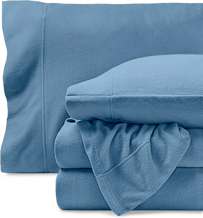 Organic Bare Home Super Soft Fleece Sheet Set – Split King Size – Extra Plush Polar Fleece No-Pilling Bed Sheets – All Season Cozy Warmth Split King Coronet Blue Functional