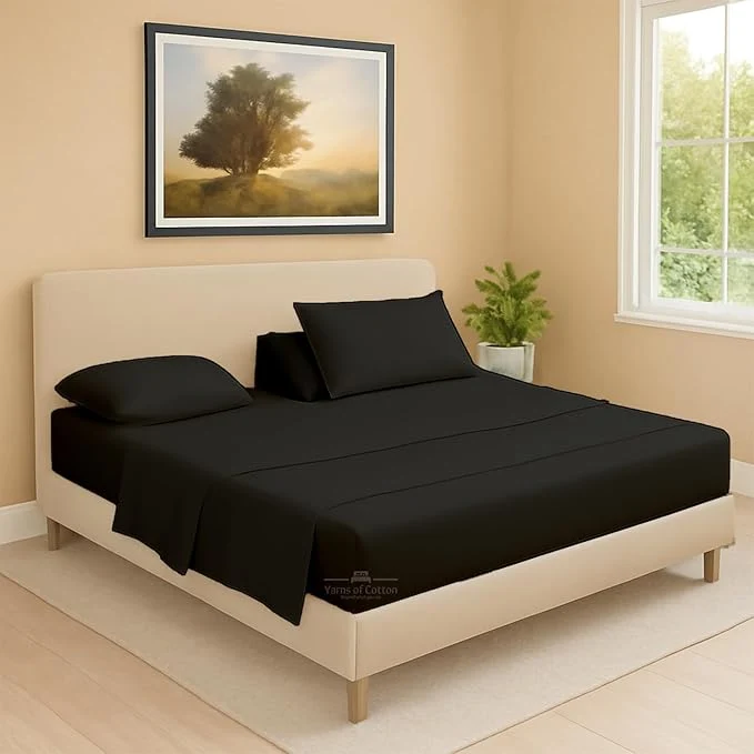 Easy-to-Use Split Head Flex 2 Qty Fitted Sheet for Adjustable Bed Queen 32 quot Split Down from The Top Egyptian Cotton 600 Thread Count 18 quot Deep Pocket Super Soft Wrinkle Black Minimalist