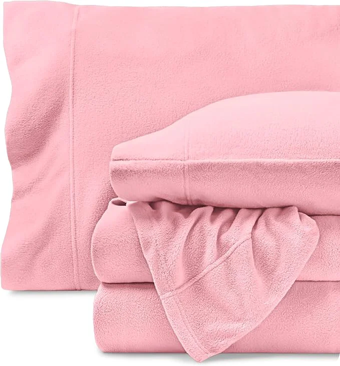 Comfortable Bare Home Super Soft Fleece Sheet Set – Split King Size – Extra Plush Polar Fleece No-Pilling Bed Sheets – All Season Cozy Warmth Split King Light Pink Smart