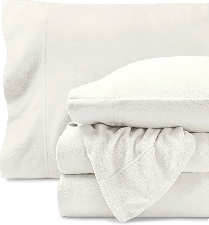 Crafted Bare Home Super Soft Fleece Sheet Set – Split King Size – Extra Plush Polar Fleece No-Pilling Bed Sheets – All Season Cozy Warmth Split King Cream Artisan