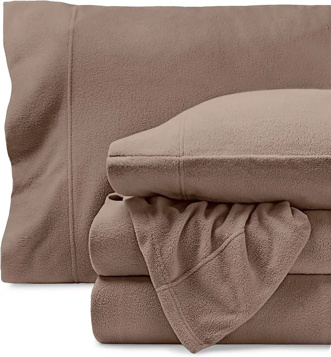 Professional Bare Home Super Soft Fleece Sheet Set - King Size - Extra Plush Polar Fleece No-Pilling Bed Sheets - All Season Cozy Warmth King Taupe Green