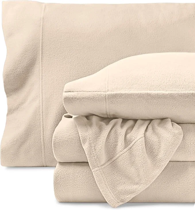 Elegant Bare Home Super Soft Fleece Sheet Set – Split King Size – Extra Plush Polar Fleece No-Pilling Bed Sheets – All Season Cozy Warmth Split King Sand Selected