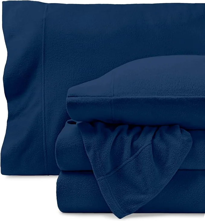 Fashionable Bare Home Super Soft Fleece Sheet Set – Split King Size – Extra Plush Polar Fleece No-Pilling Bed Sheets – All Season Cozy Warmth Split King Dark Blue Sustainable