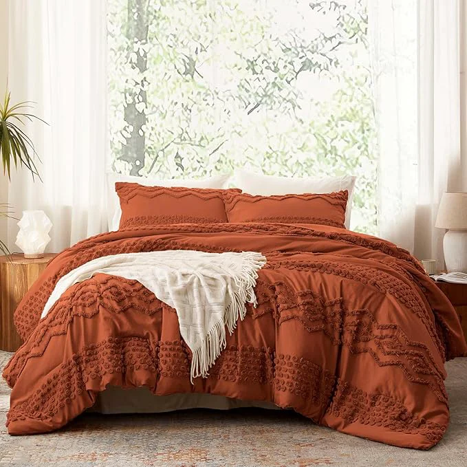 Environmentally Friendly Luxudecor Terracotta Boho Tufted Comforter Set King Size 3 Pieces Boho Shabby Chic Comforter Farmhouse Embroidery Bedding Set Soft Comforter for All Seasons Terracotta 104 39 39 x90 39 39 Healthy
