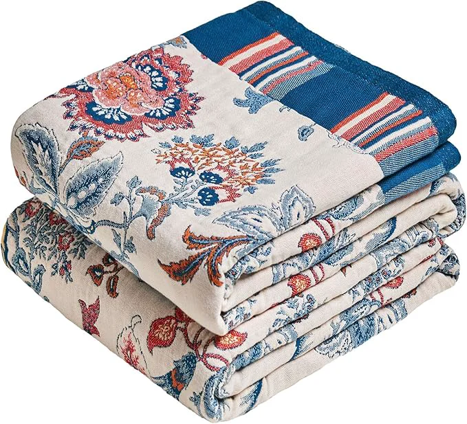 Refined MSGKV Boho Throw Blanket 60 quot x80 quot Cotton Floral Blanket for Bed Couch Spring Breathable Lightweight Twin Blankets All Seasons Home Decor Muslin Trendy