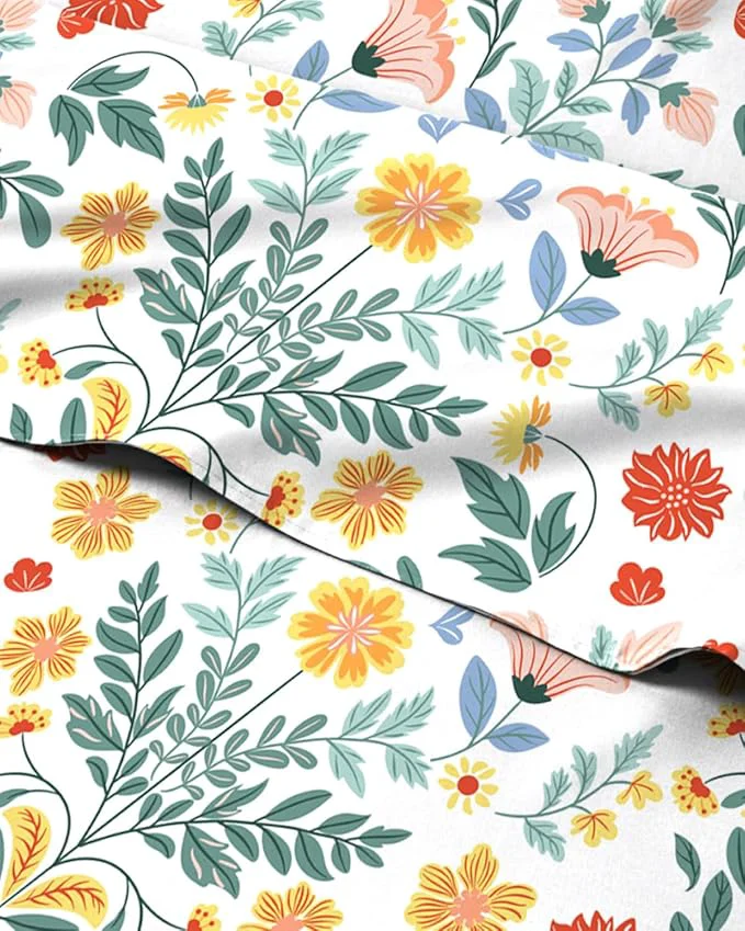 Safe Floral Sheets – Flower Print Bed Sheet Set – 1 Flat 1 Fitted amp 2 Pillowcases w Deep Pockets – Comfy Cozy Wrinkle amp Fade – Boho Botanical Bedding – Soft Breathable amp Cooling – Queen Size Set Long-Lasting