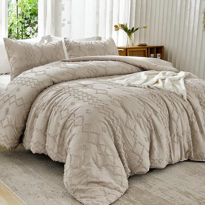Functional Andency Comforter King Size Set Khaki 3 Pieces Boho Tufted Fall Bedding Comforters amp Sets for King Bed Soft Fluffy Tan Bed Set 104x90In Comforter amp 2 Pillowcases Sustainable
