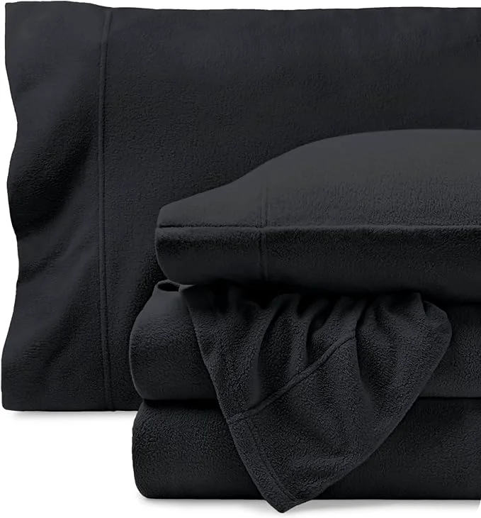 Reusable Bare Home Super Soft Fleece Sheet Set – Twin Size – Extra Plush Polar Fleece No-Pilling Bed Sheets – All Season Cozy Warmth Twin Black Artisan