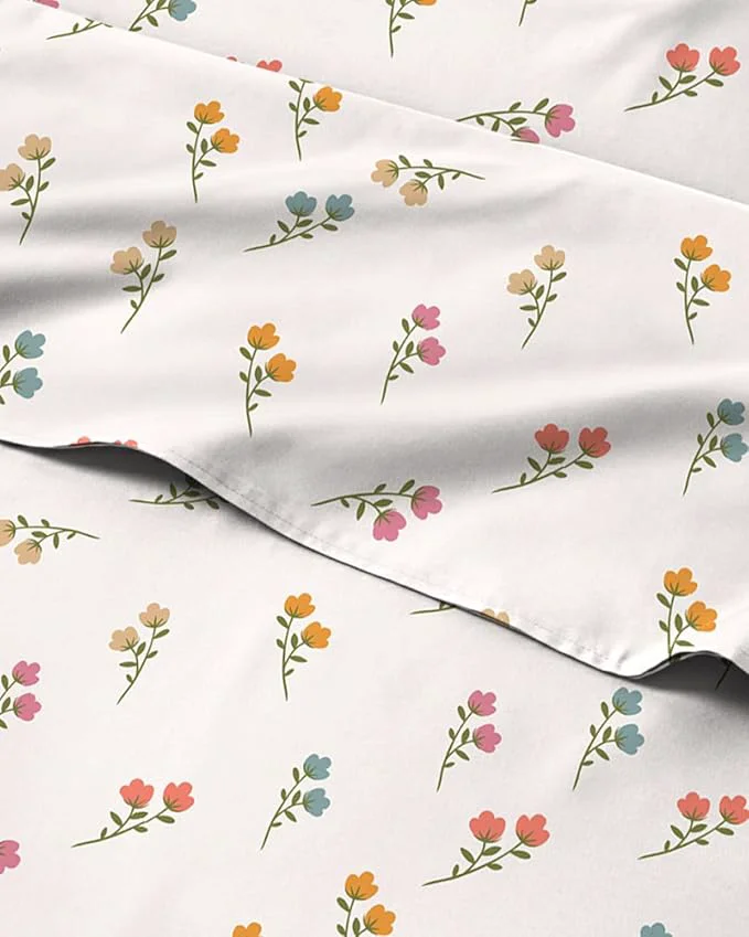 Safe Floral Sheets – Flower Print Bed Sheet Set – 1 Flat 1 Fitted amp 2 Pillowcases w Deep Pockets – Comfy Cozy Wrinkle amp Fade – Boho Botanical Bedding – Soft Breathable amp Cooling – King Size Set User-Friendly