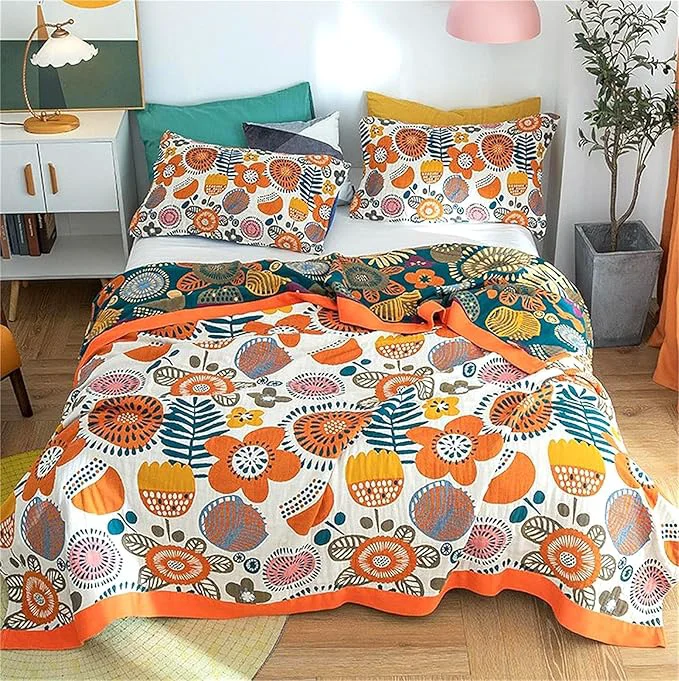 Breathable MSGKV Cotton Throw Blanket for Couch Bed 90 39 39 x98 39 39 Floral Soft Farmhouse Blanket Spring Decorative Quilt Gifts for Women Muslin Powerful