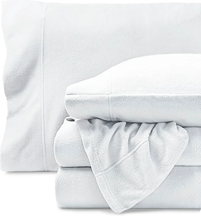 Top-Quality Bare Home Super Soft Fleece Sheet Set – Twin Extra Long Size – Extra Plush Polar Fleece No-Pilling Bed Sheets – All Season Cozy Warmth Twin XL White Flexible