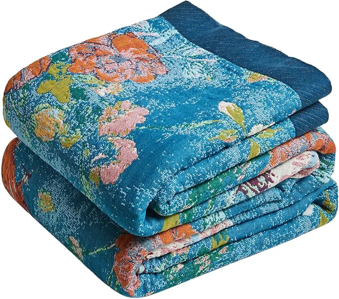 Selected MSGKV Boho Throw Blanket for Bed 60 quot x80 quot Cotton Couch Blanket with Floral and Bird Spring Breathable Lightweight Farmhouse Twin Size Decorative Blankets for Sofa Muslin All Seasons Secure