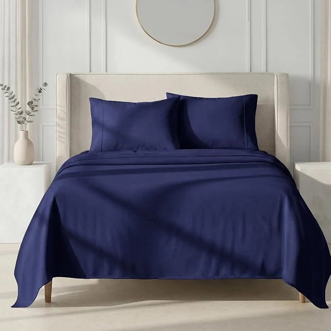 Soft California Design Den Thick and Natural Cotton Queen Bed Sheets Set – 1000 Thread Count Sateen Bedding Sheets amp Pillowcases Deep Pockets Durable Bedding Set – Navy Blue Sophisticated