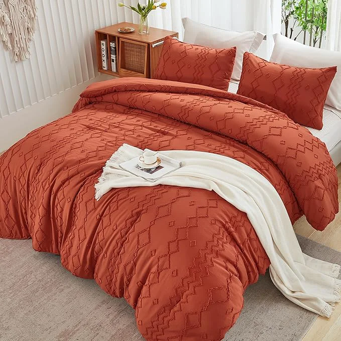 Proven Andency Terracotta Tufted Comforter Set Twin 66x90Inch 2 Pieces 1 Boho Comforter 1 Pillowcase Textured Farmhouse Bed Set Soft Microfiber Down Geometric Fall Bedding Clean