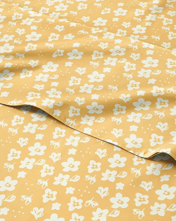 Lightweight Floral Sheets – Yellow Floral Bed Sheet Set – 1 Flat 1 Fitted amp 2 Pillowcases w Deep Pockets – Comfy Wrinkle amp Fade – Boho Botanical Bedding – Ultra-Soft Breathable amp Cooling – Full Size Set Effective