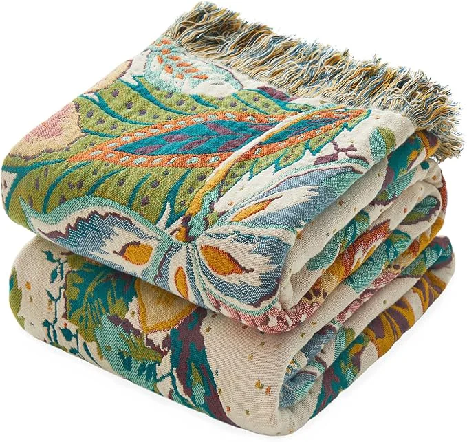 High-Grade MSGKV Boho Throw Blanket for Couch Cotton Floral Blanket 50 quot x60 quot Sofa Bed Chair Blanket All Seasons Farmhouse Muslin Spring Breathable Lightweight Blankets Home Decor Versatile