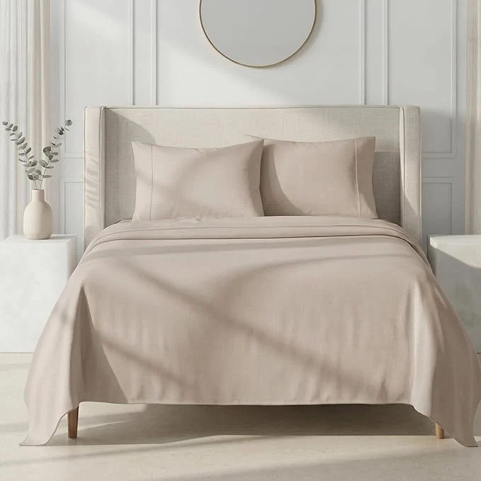 Healthy California Design Den King Sheet Set – 1000 Thread Count Sateen Thick and Natural Cotton Sheets Deep Pockets Durable Bedding Set – Beige Sand Tone Clean