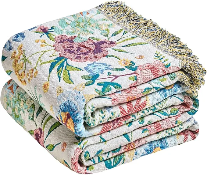 Powerful MSGKV Boho Throw Blanket 60 quot x80 quot Bed Floral Cotton Blanket Spring Breathable Lightweight Farmhouse Twin Size Couch Blankets Home Decor Muslin Guaze All Seasons Environmentally Friendly