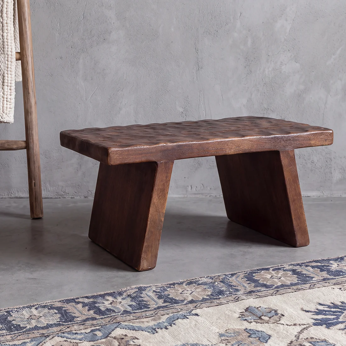 Authentic Mango wood stool side table brown Casual