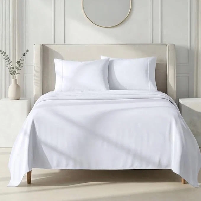 Recyclable California Design Den California King Sheet Sets – 1000 Thread Count Sateen Sheets Thick and Natural Cotton Deep Pockets Durable Bedding Set – White Comfortable