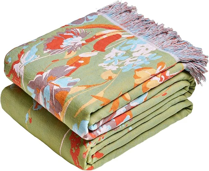 Sophisticated MSGKV Boho Throw Blanket 90 quot x108 quot Floral Cotton Blanket with Flower and Butterfly for Bed Spring Breathable Lightweight Farmhouse King Blankets Home Decor Muslin First-Class
