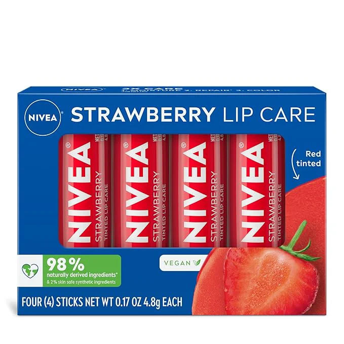 Contemporary NIVEA Strawberry Lip Care Nourishing Oils and Vitamin C E 3-in-1 Moisture Long-Lasting