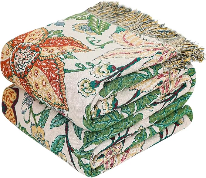 Crafted MSGKV Boho Throw Blanket for Bed Twin Size Cotton Floral Blanket 60 quot x80 quot Lightweight Farmhouse Muslin Spring Breathable Couch Blankets Home Decor All Seasons Luxury